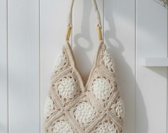 Bolso de crochet único hecho a mano, bolso de mano artesanal de hilo europeo, bolso bohemio de crochet acogedor, bolso de mano único y llamativo, bolso de hombro