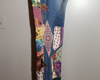 Sz 20 Plus size denim patchwork jeans tall with patches plussize patched upcycled handmade distressed hippie grunge long  low rise y2k kurt