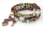 Turquoise Crystal Copper Stone Bead Bracelet for Women, Gemstone Bracelet, Wire Wrap Beaded Bracelet, Handmade Jewelry Sale