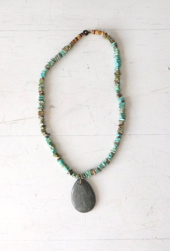 Turquoise Choker Necklace Jasper Stone Pendant Mens Womens