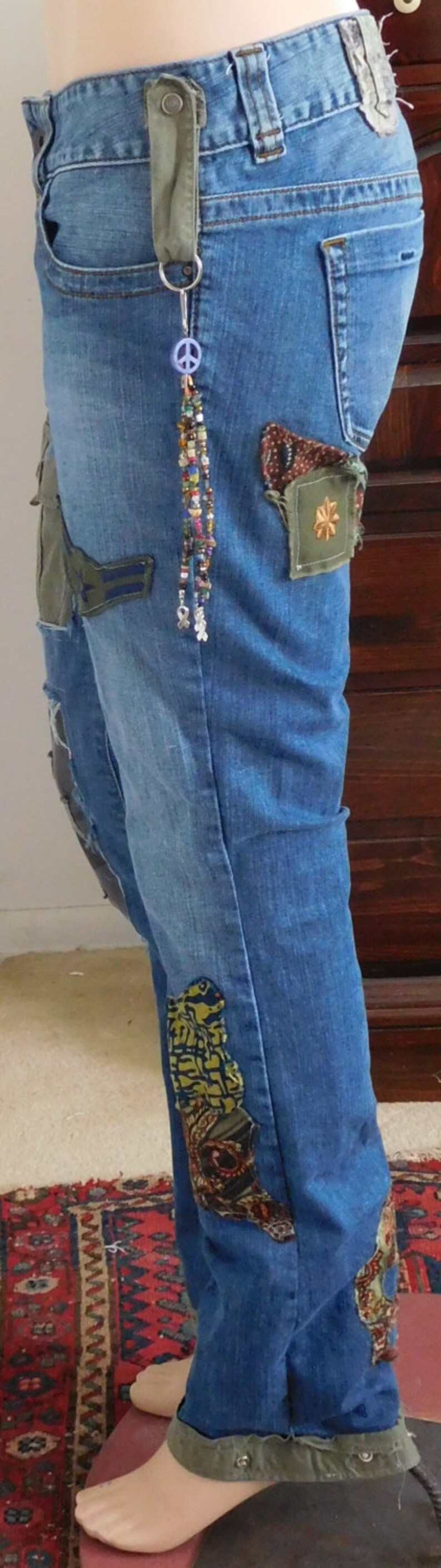 Patchwork Jeans Hip Hugger for Women Low Rise 29x34 handmade | Etsy