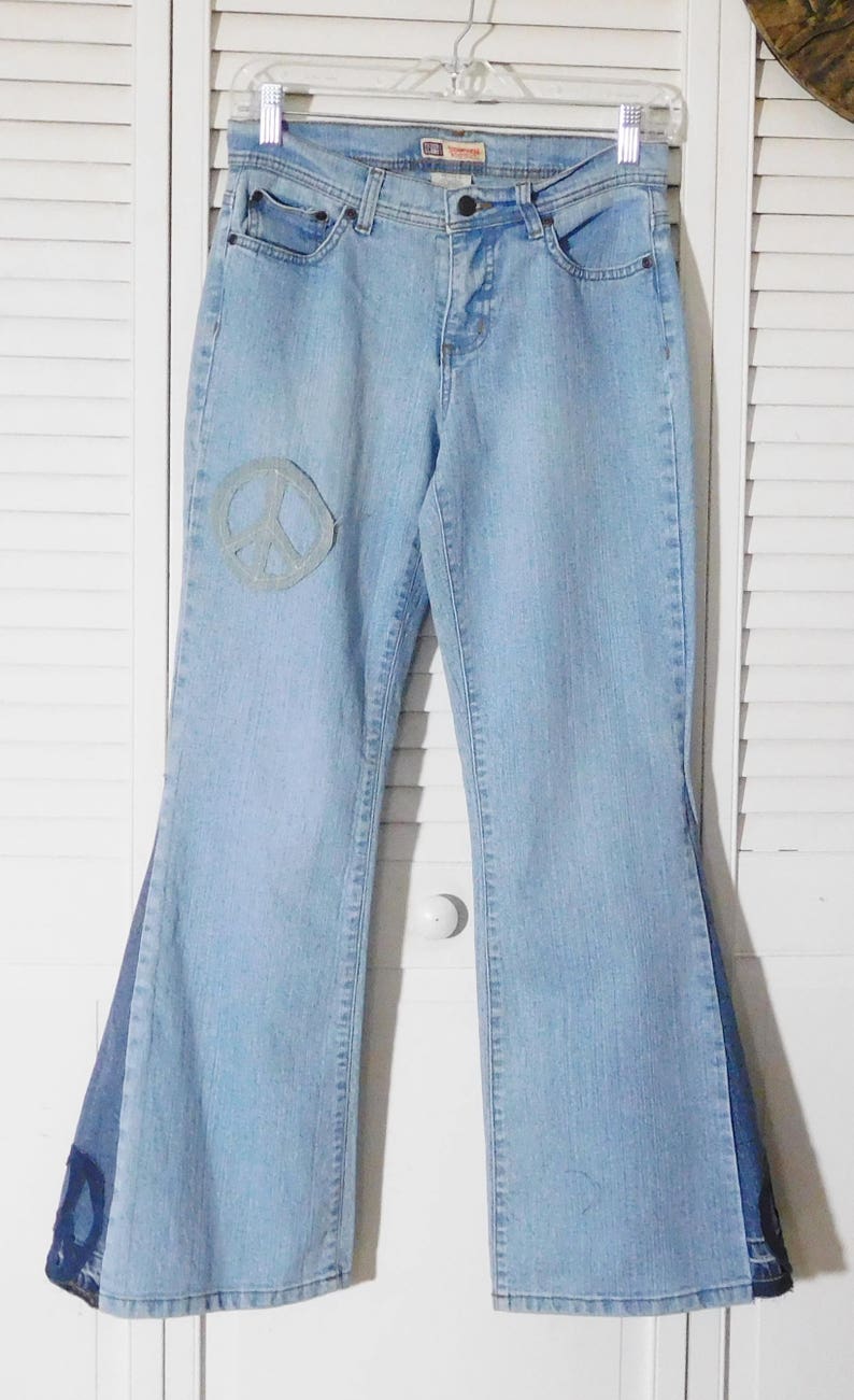 Hippie Bell Bottom Jeans 70s Bellbottoms Upcycled Hippy | Etsy