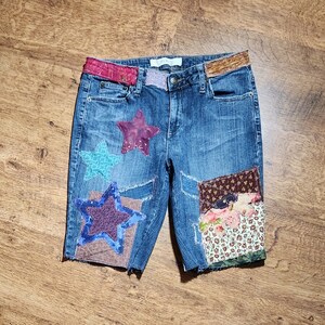 30 Long Denim Shorts Jeans With Patches Patchwork Over Patch Quilt ...
