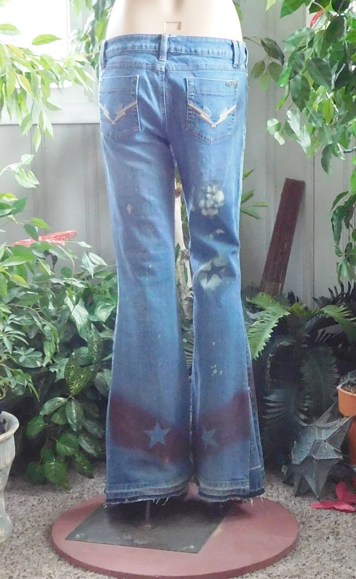 Size 9 jeans Bell Bottom Hip Hugger Distressed Patchwork Low | Etsy