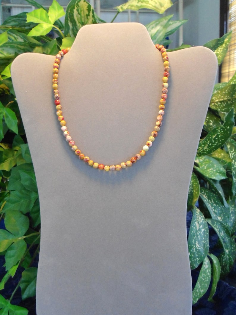 70s Style Long Stone Necklace Stone Beads Men Woman Yellow Sea Sediment JasperSale Beaded Necklace Bohemian Boho Necklace