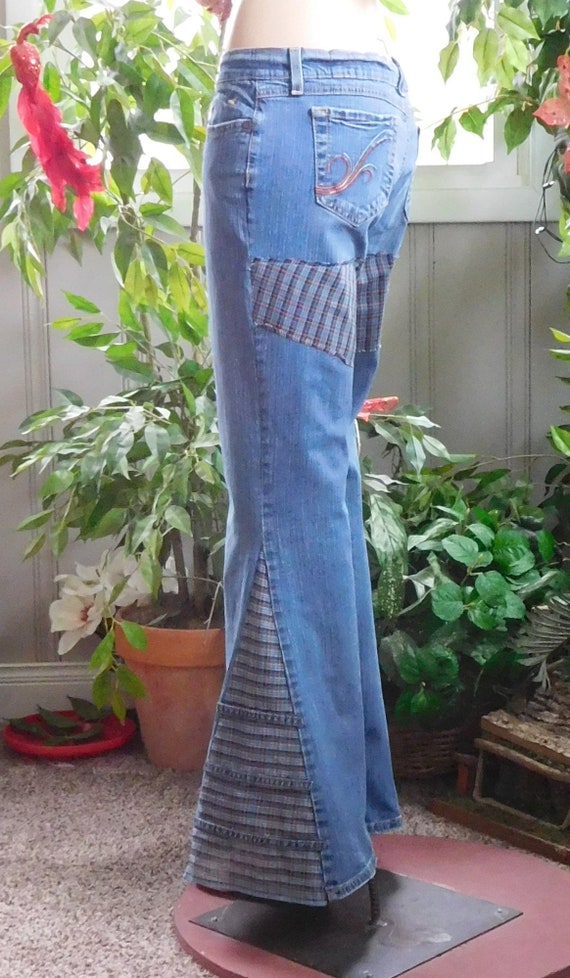 Bell Bottom Jeans Hip Hugger for Women Size 13 Tribal Upcycled | Etsy