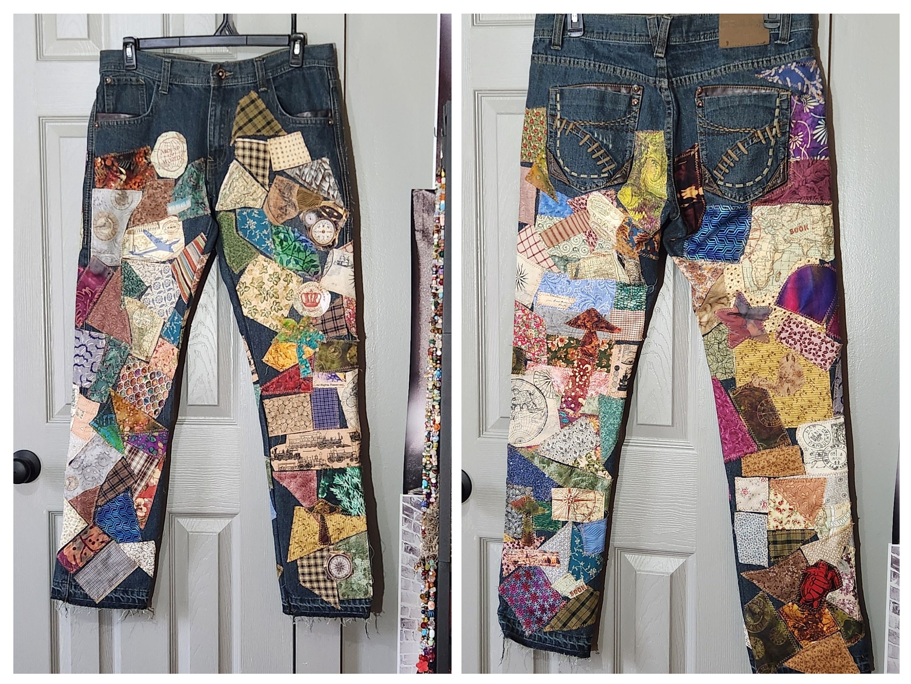 Patchwork Jeans Men Women Totally Patched Denim Upcycled Patchwork Jeans Men Women Totally Patched Denim Upcycled