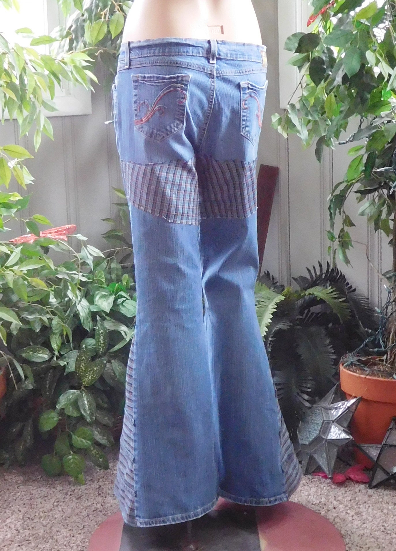 Bell Bottom Jeans Hip Hugger for Women Size 13 Tribal Upcycled | Etsy