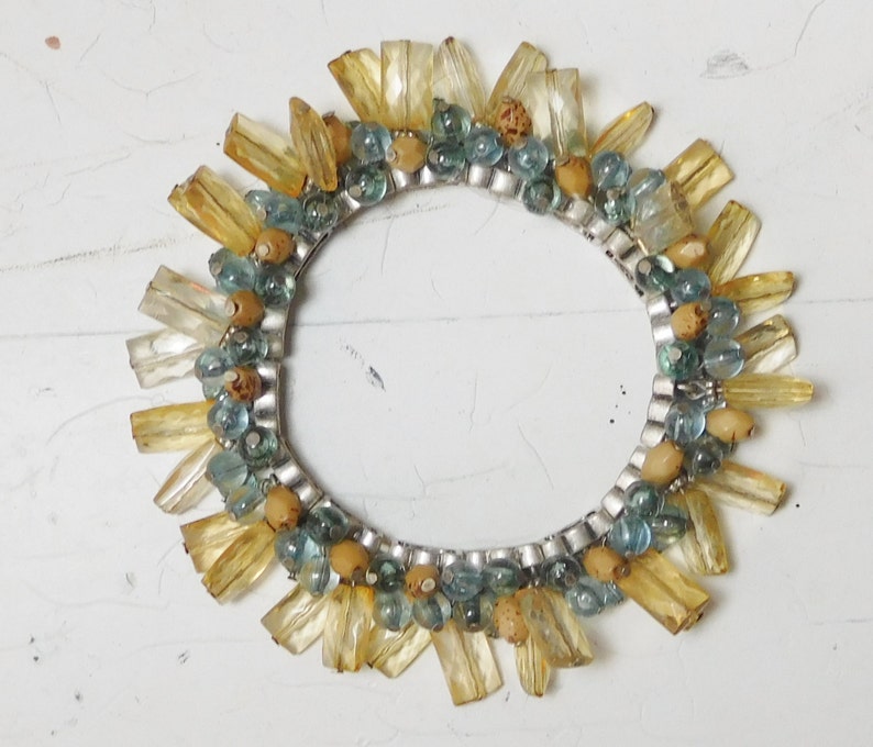 Dangling Bead Bracelet Citrine Color and Light Blue Dangling Bead Charm Vintage Costume Jewelry Adjustable Up To 7 12 Bohemian