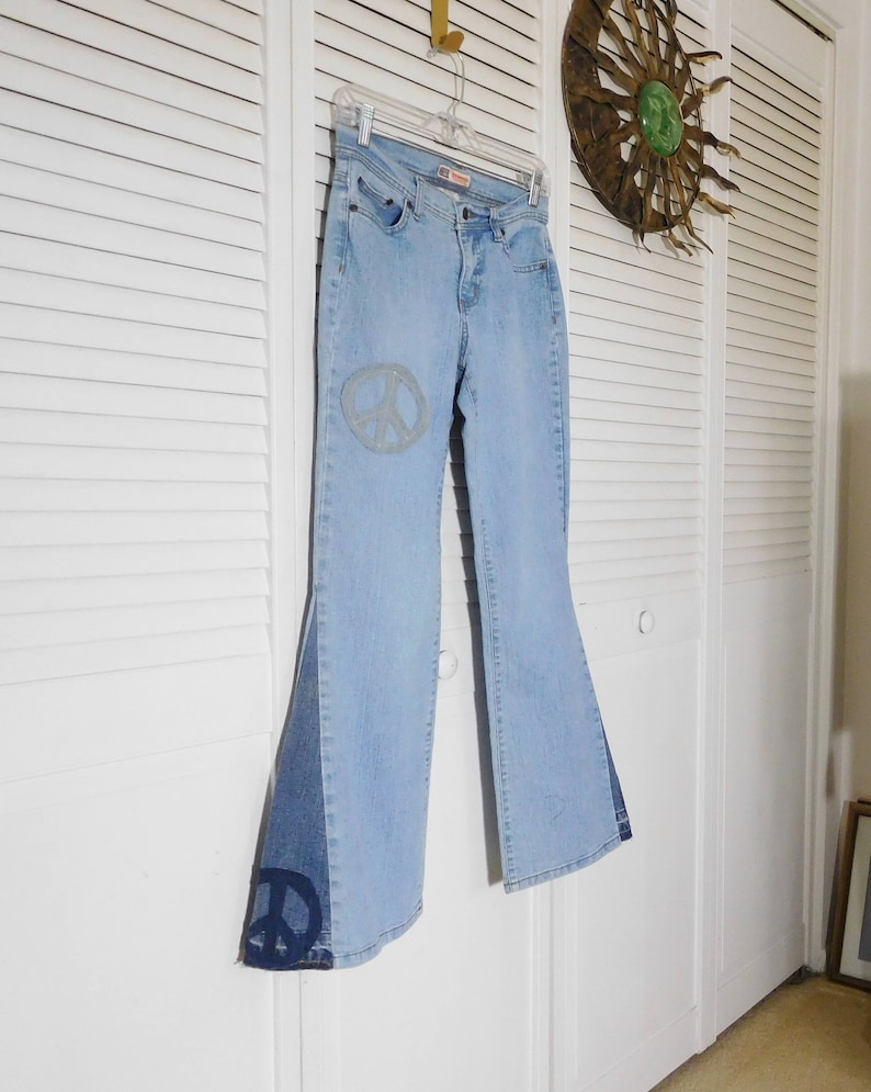 Hippie Bell Bottom Jeans 70s Bellbottoms Upcycled Hippy | Etsy