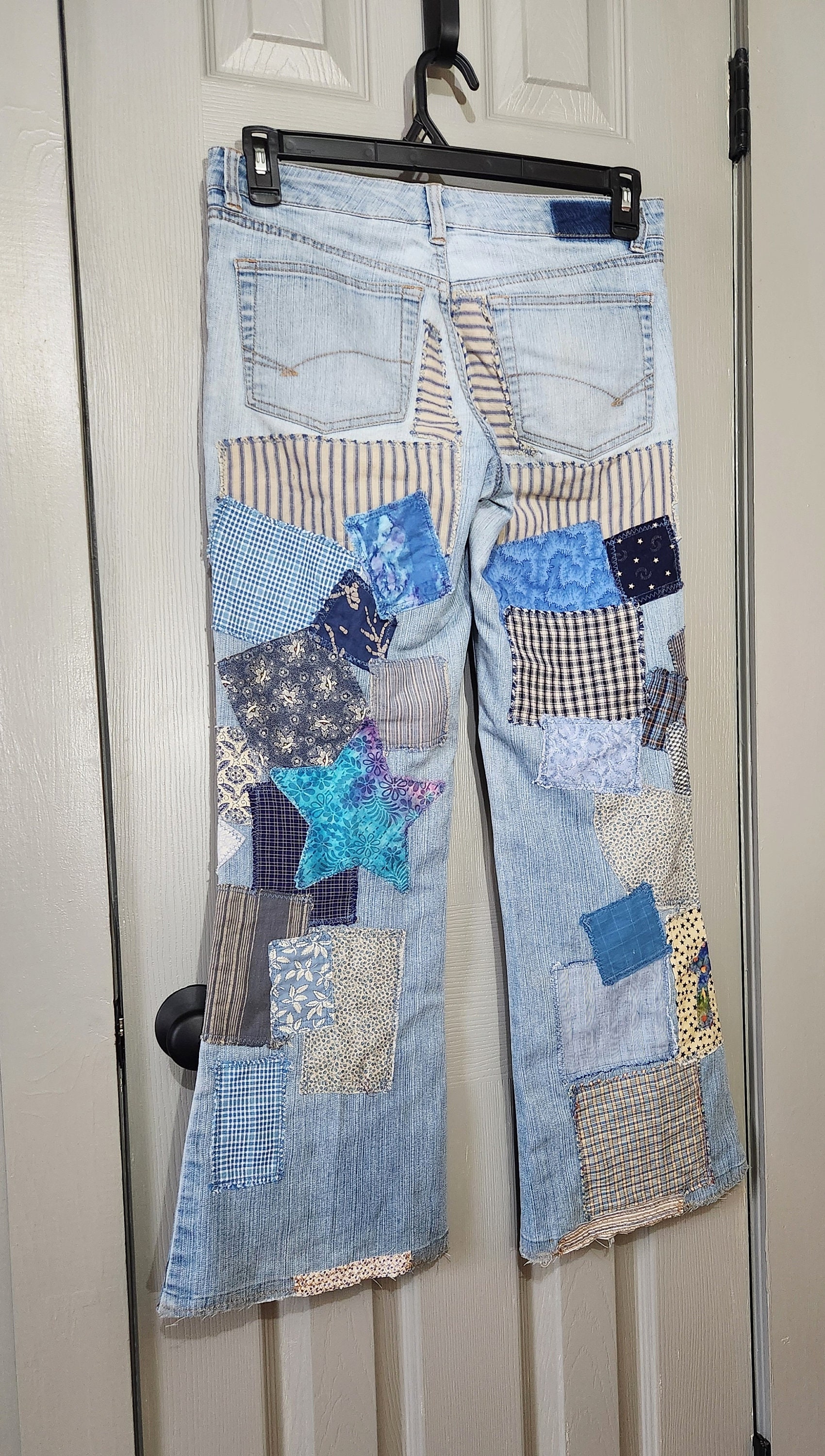 一点物✨Rebuild Patchworkデニム ワイドパンツ W86 Vintage Jeans With Patches Worn in Saved Repairs on Hem to