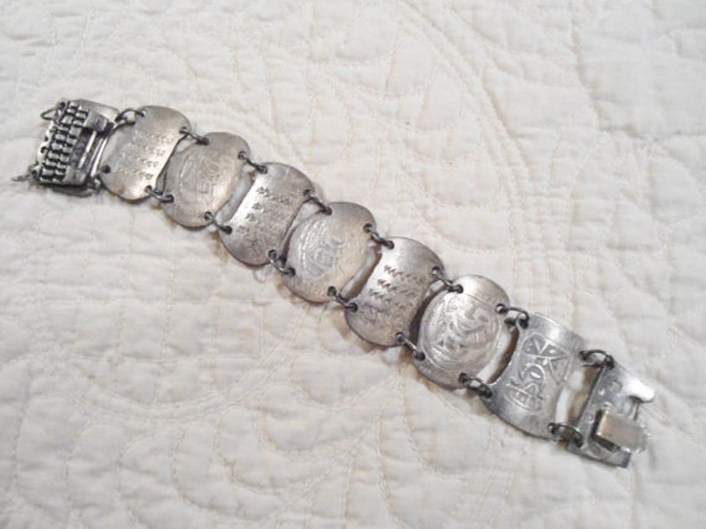 Anitqued Silver Panel Bracelet Carved Face Signed Mexican Tribal Mask Aztec Warrior Face Southwest Cowgirl Western Statement Sundance Rustic