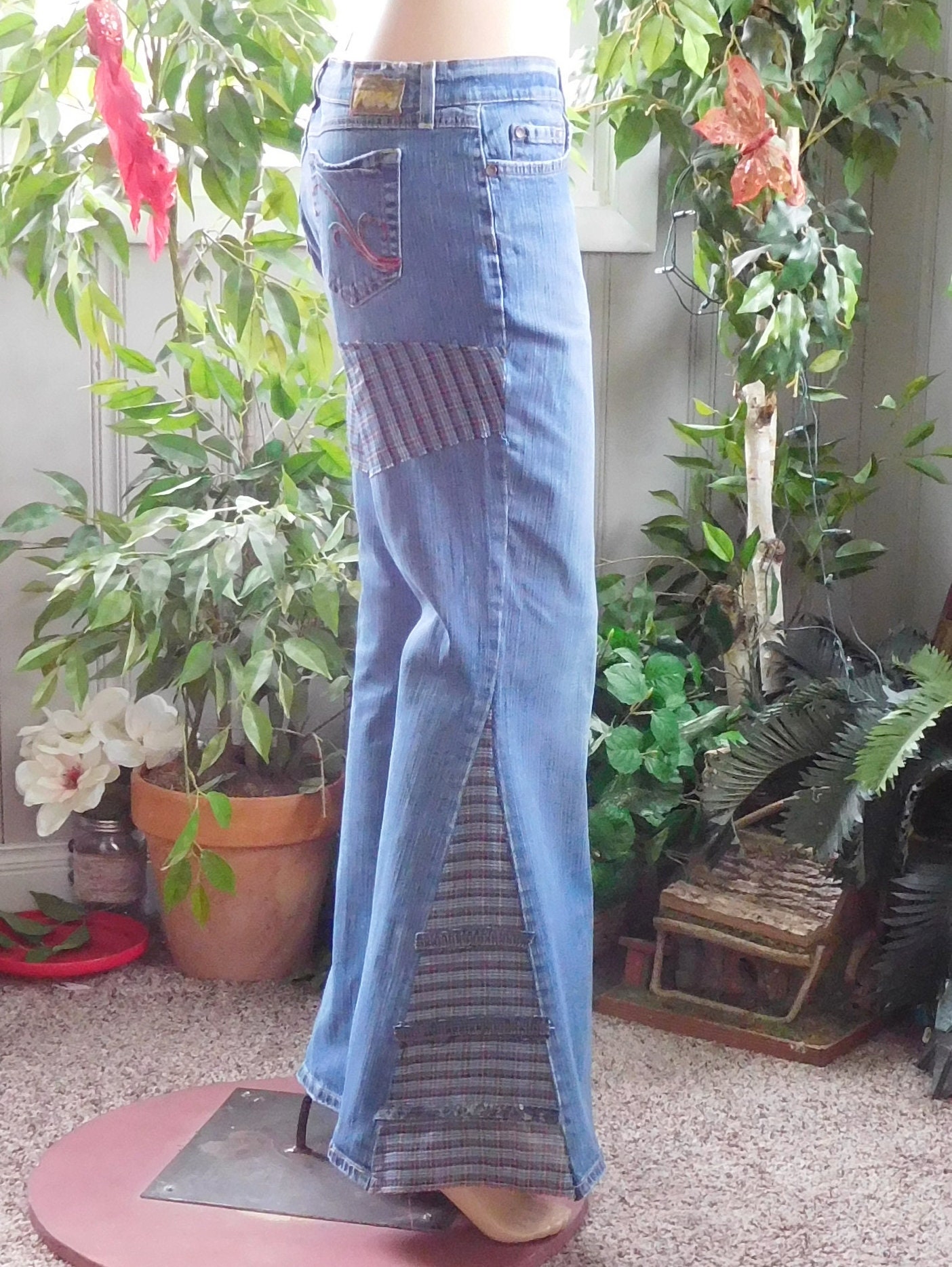 Bell Bottom Jeans Hip Hugger for Women Size 13 Tribal Upcycled | Etsy