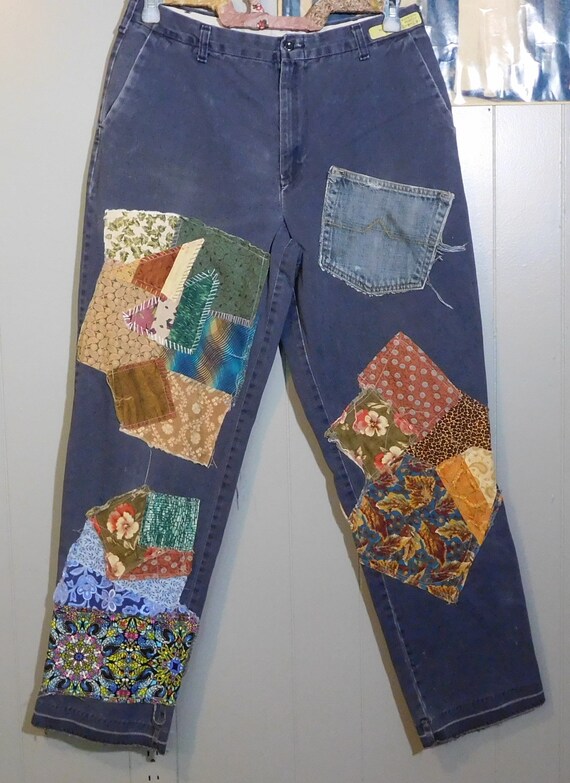 Patched Jeans Men Women Boyfriend 34x32 