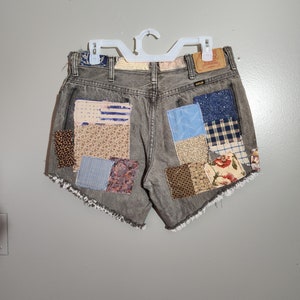 34" Patched Denim Shorts With Patches Jeans Patchwork Grunge Peace Sign ...