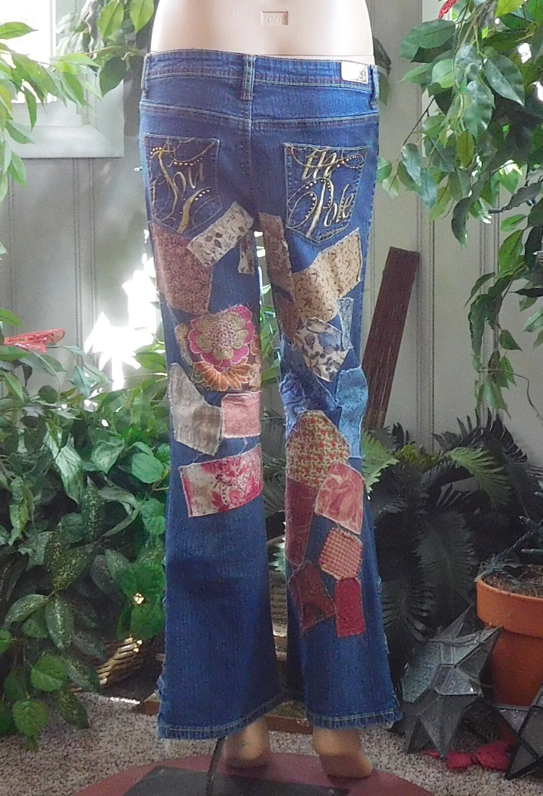 Bell Bottom Jeans for Women Flare Distressed Patchwork Denim | Etsy
