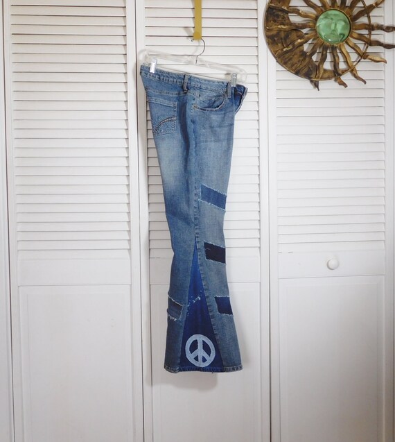 Bell Bottom Jeans Size 8 Patchwork Hippie Peace Sign Patch | Etsy
