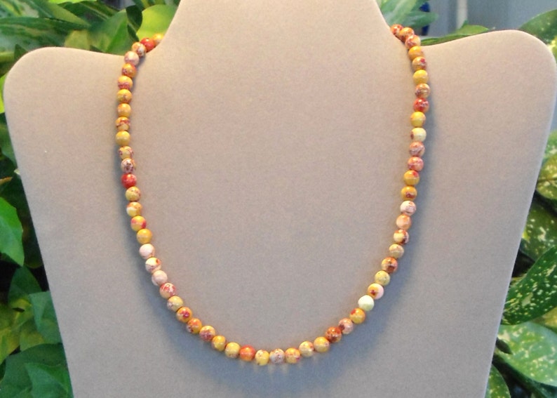 70s Style Long Stone Necklace Stone Beads Men Woman Yellow Sea Sediment JasperSale Beaded Necklace Bohemian Boho Necklace