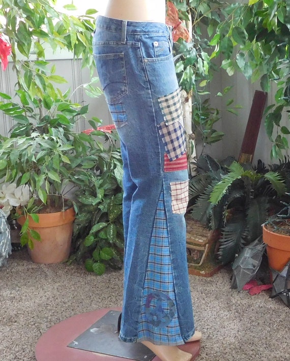 Patchwork Bell Bottom Jeans for Women 70s Hippie Flare Hip Sz - Etsy