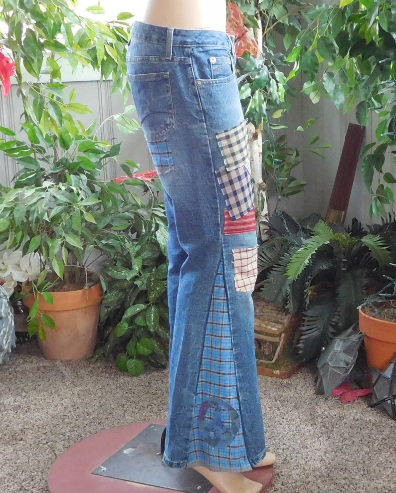 Patchwork Bell Bottom 70s Hippie Flare Jeans Hip Hugger Size 9 | Etsy