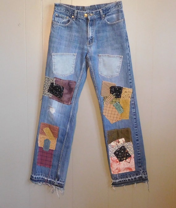 32x34 Mid Rise Patchwork Jeans for Men Women Vintage Old Navy | Etsy