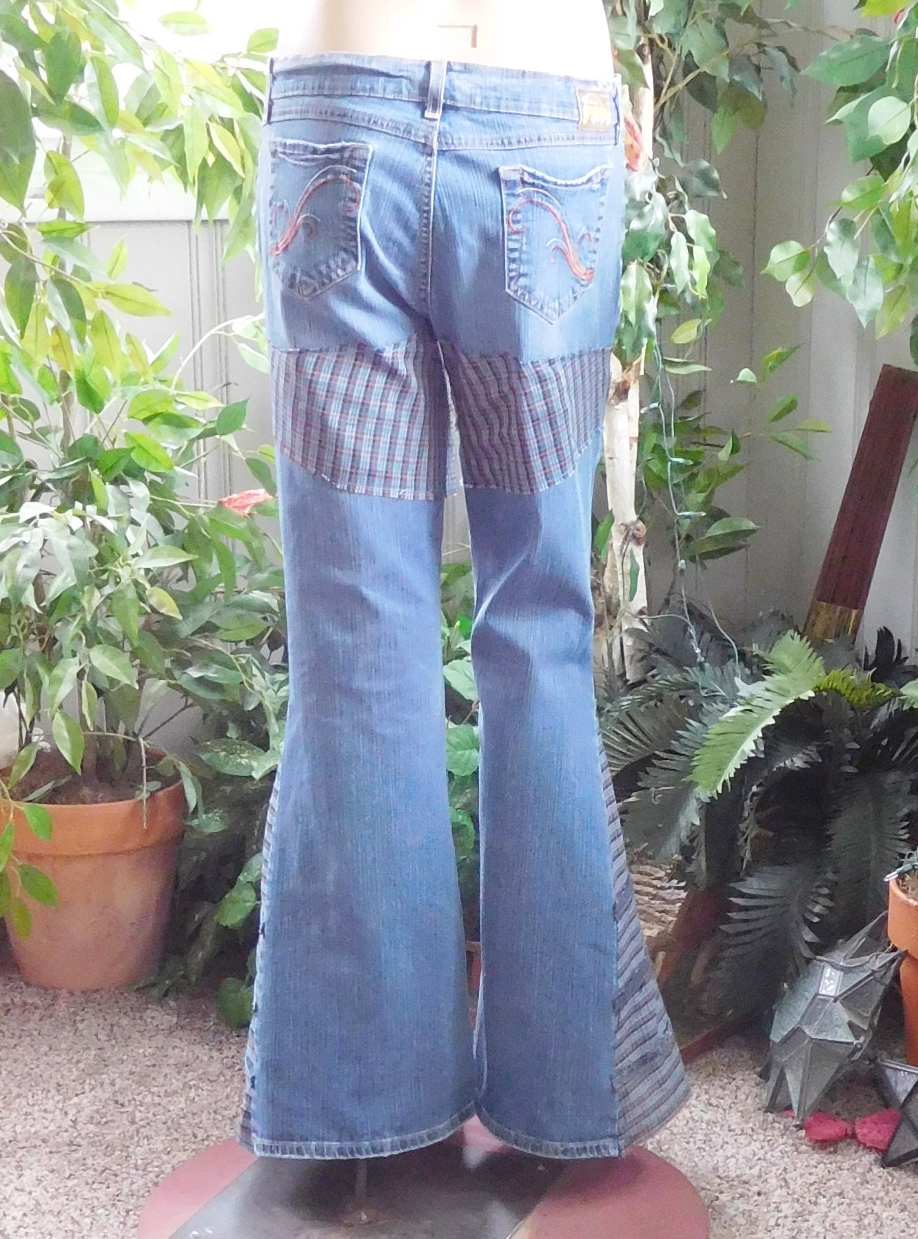 Bell Bottom Jeans Hip Hugger for Women Size 13 Tribal Upcycled | Etsy