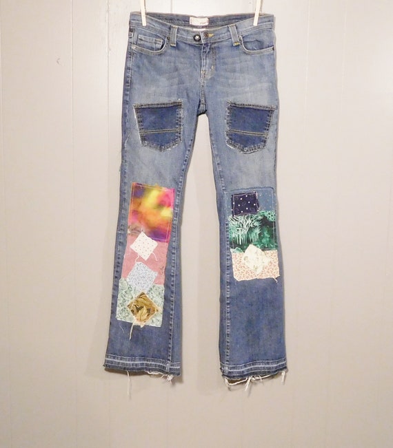 Patchwork Jeans Women Distressed Size 7 Patch Patched - Etsy