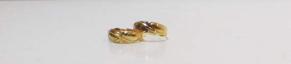 Gold Hoop Clip On Small Earrings, Detailed, Engrav