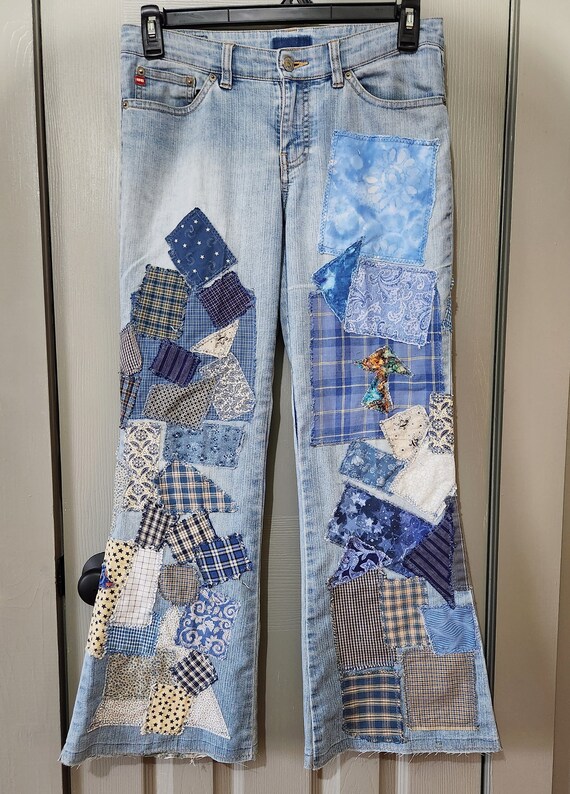 Vintage 70s Levis Patchwork Repaired Hippie Denim Jeans Bell