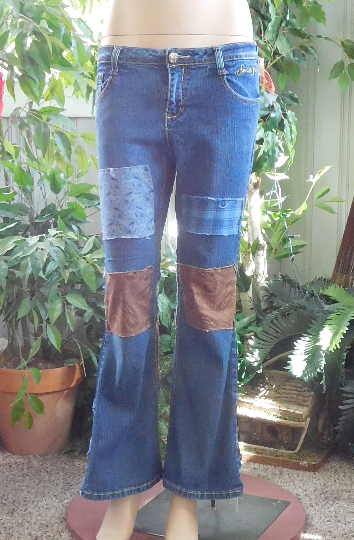 Bell Bottom Jeans for Women Flare Distressed Patchwork Denim | Etsy