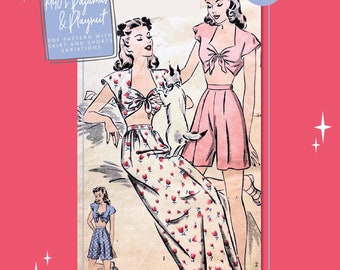 1940s Pajamas & Playsuits - 1624, 34 inch bust, DIGITAL download pattern -  PDF