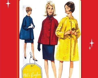 Digital Product - 1960s Raglan Sleeve Coat Sewing Pattern 4299, 38 inch bust, DIGITAL download pattern -  PDF