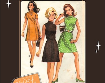 1960s Out of The Box Dress Sewing Pattern 8588, 31.5 inch bust, DIGITAL download pattern -  PDF