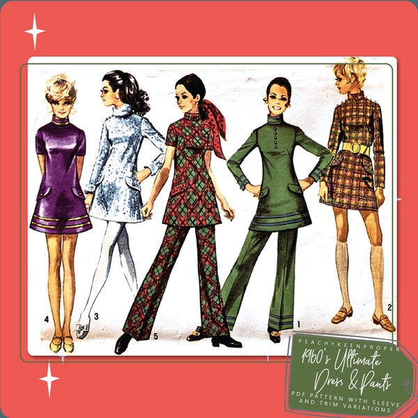 1960s Ultimate Dress & Pants Vintage Sewing Pattern 8463, 28 inch bust, DIGITAL download pattern -  PDF
