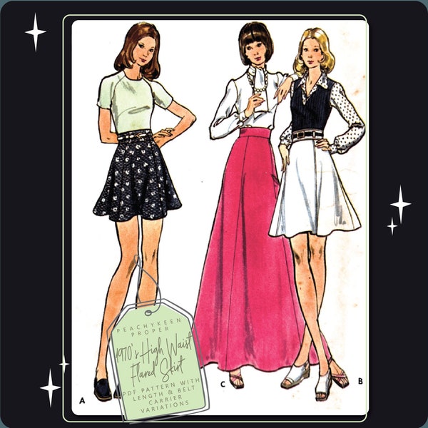 1970s High Waist Flare Skirt Vintage Sewing Pattern 6994, 28 inch waist, DIGITAL download pattern -  PDF