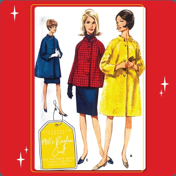 1960s Raglan Sleeve Coat Sewing Pattern 4299, 38 inch bust, DIGITAL download pattern -  PDF
