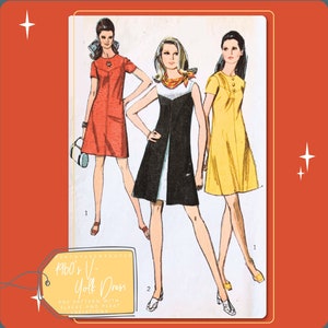 1960s V Yoke Kleid Vintage Schnittmuster 8638, 34 inch Büste, DIGITALER Download Schnittmuster - PDF