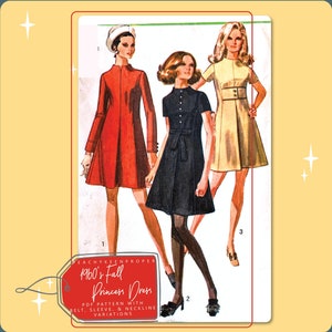 1960s Fall Princess Dress Sewing Pattern 8341, 31.5 inch bust, DIGITAL download pattern -  PDF