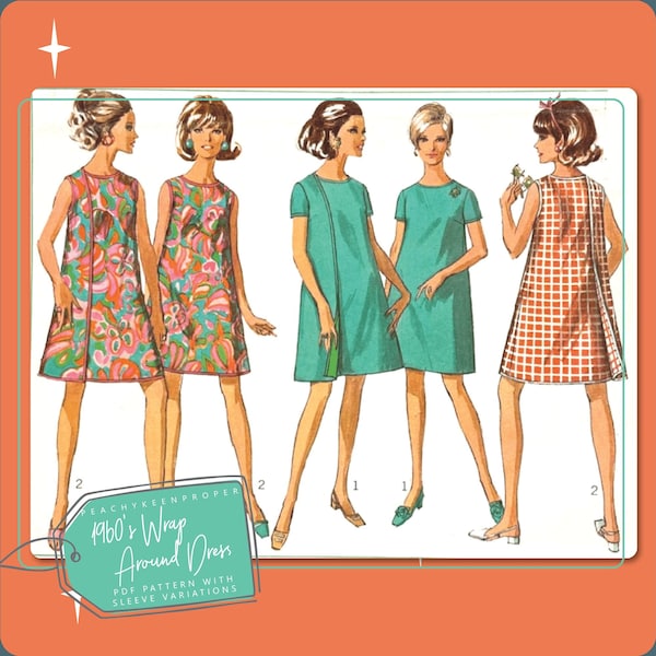 1960s Wrap-Around Dress Sewing Pattern 7484, 32.5 inch bust, DIGITAL download pattern -  PDF