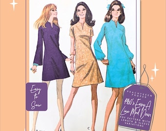 1970s Easy A-Line Mod Dress Sewing Pattern 2045, 34 inch bust, DIGITAL download pattern -  PDF