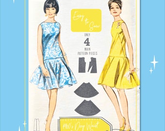 1960s Drop Waist Gorgeous Dress Vintage Sewing Pattern 3578, 31 inch bust, DIGITAL download pattern -  PDF