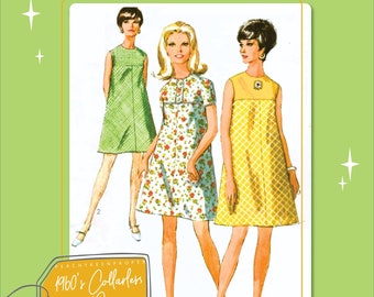 1960s kragenloses Kleid Vintage Schnittmuster 7532, 34 inch Büste, DIGITALER Download Schnittmuster - PDF