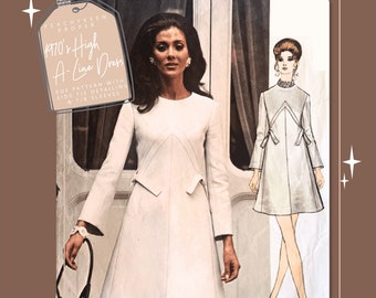 1970s High A-Line Dress Sewing Pattern 2347, 32.5 inch bust, DIGITAL download pattern -  PDF