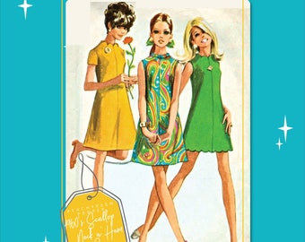 1960s Scallop Neck n Hem Kleid Vintage Schnittmuster 7635, 34-Zoll-Büste, DIGITALER Download Muster - PDF