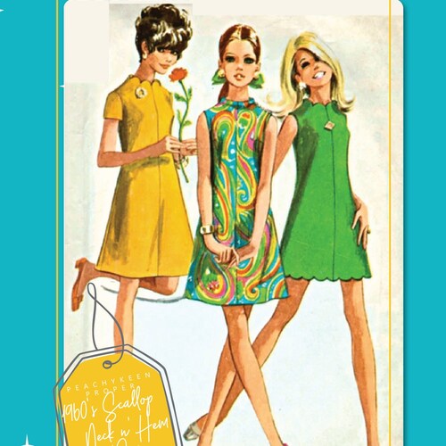 1960s Scallop Neck N Hem Dress Vintage Sewing Pattern 7635 34 - Etsy