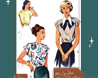 1940s Cap Sleeve and Flemish Collar Blouse - 7231, 32 inch bust, DIGITAL download pattern -  PDF
