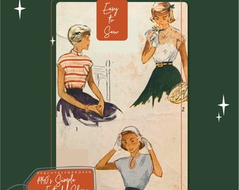 1940s Simple Extended Shoulder Blouse - 2748, 28 inch bust, DIGITAL download pattern -  PDF