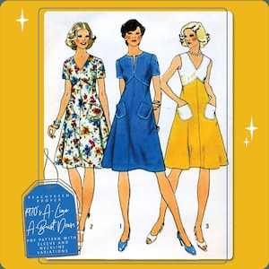 1970s A-Line and A-Bust Dress Sewing Pattern 6391, 34 inch bust, DIGITAL download pattern -  PDF