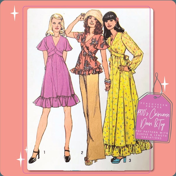 1970s Crisscross Dress Sewing Pattern 6600, 32.5 inch bust, DIGITAL download pattern -  PDF