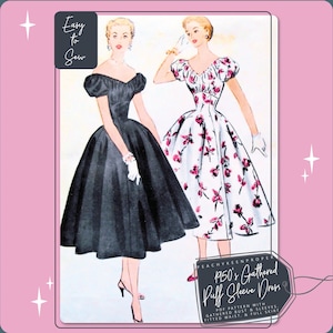 1950s Gathered Bust & Puff Sleeve Dress - Vintage Sewing Pattern 9817, 30 inch bust, DIGITAL download pattern -  PDF